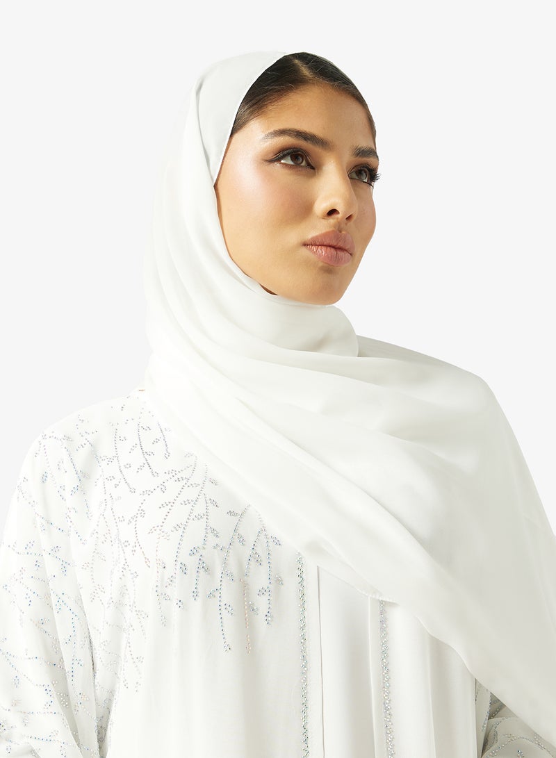 hayas closet White Embellished Abaya With Sheila - Image 4